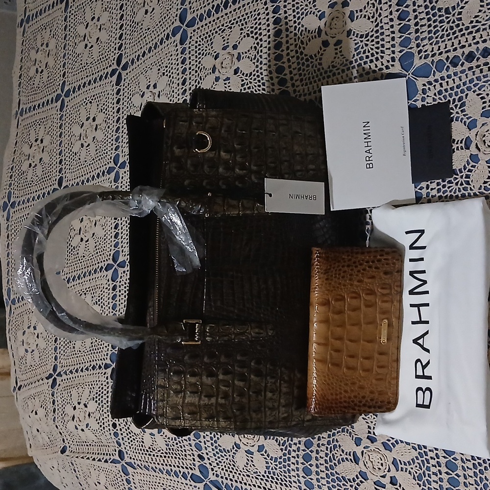 🐞 Brahmin Finley Carryall Umbra Melbourne Gen Leather Purse & Brahmin Wallet 👜